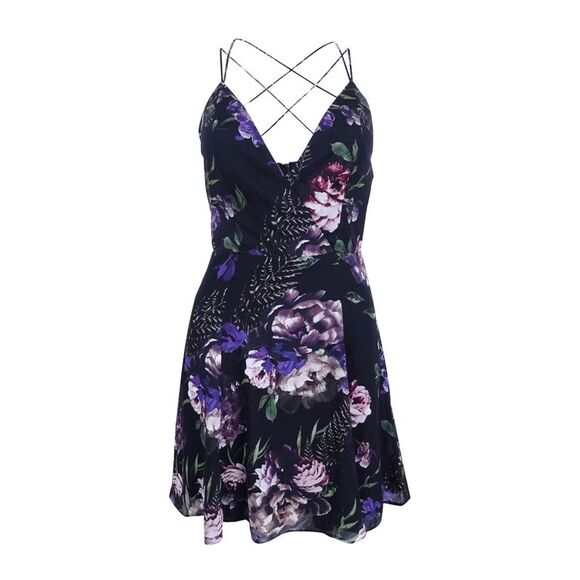 Fame and Partners Women's Floral Georgette Necklace Gown - Midnight Blossom - Picture 1 of 2